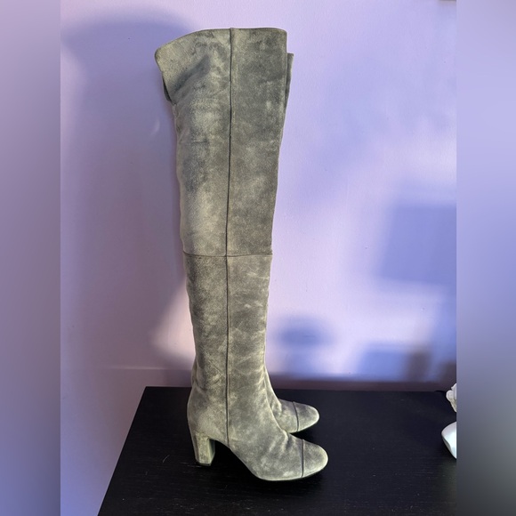Chanel Elegant Gray Suede over the knee Boots - Picture 1 of 16